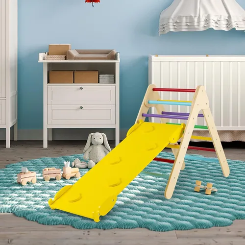 Vista 9 de HONEY JOY Escalador Triangular con Rampa, Rampa de 2 Lados para Escalar y Deslizarse, Escalera Triangular de Escalada para Niños para Guardería