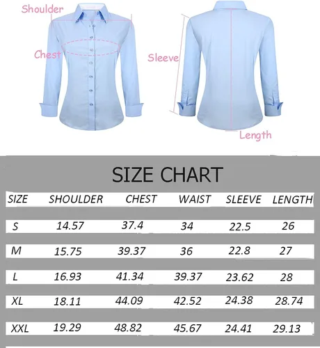 Vista 6 de Esabel.C Camisas de manga larga con botones para mujer, ajuste regular, algodón elástico