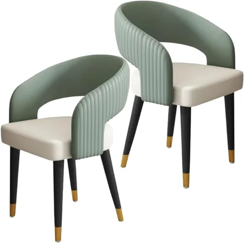 Vista 17 de YVYKFZD Mid Century Dining Chairs, Leather Kitchen Chairs Set, Dining Room Chair with Curved Backrest and Metal Legs, Upholstered Armchair Comfy