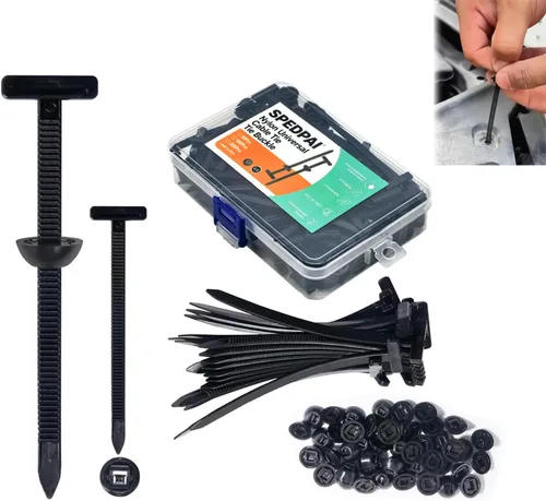 Vista 9 de Bridas de cremallera negras de 8 pulgadas con agujero de tornillo, bridas de cable resistentes para cables de 75 libras con cabeza montable