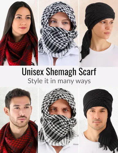 Vista 63 de LOVARZI Shemagh Cottons Arab Keffiyeh - Bufanda militar táctica para cabeza y cuello