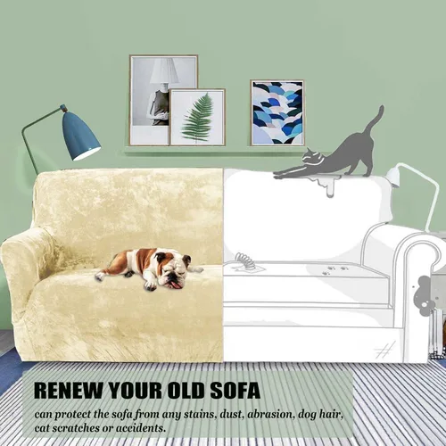 Vista 2 de Funda de terciopelo para sofá de 1, 2, 3, 4 plazas, funda de sofá de 1 pieza para perros y mascotas, funda elástica gruesa y lujosa, protector