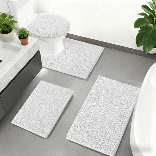 Vista 15 de RUN HELIX Juego de 4 alfombras de baño antideslizantes, suaves, peludas y absorbentes, con tapete de inodoro en forma de U, color negro