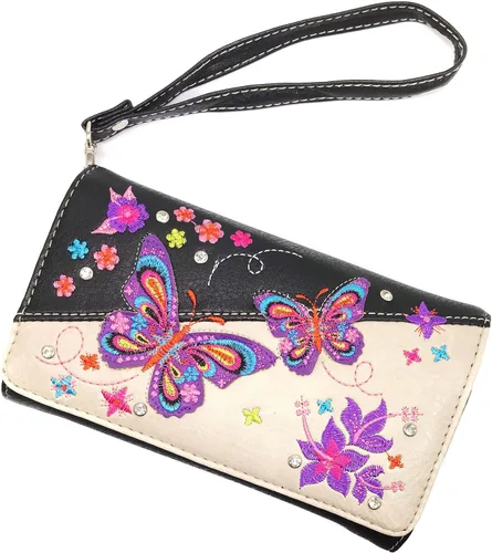 Vista 6 de Zelris Butterfly Flower Season Bordado mujeres ocultan llevar bolso cartera conjunto