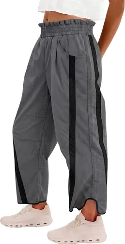 Vista 6 de Fisoew Pantalones deportivos holgados de pierna ancha para mujer, cintura Verde militar