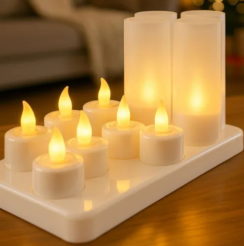 Vista 10 de YASENN Velas recargables de color blanco cálido LED velas de té 12 piezas programa de efecto de llama parpadeante velas de plástico sin llama
