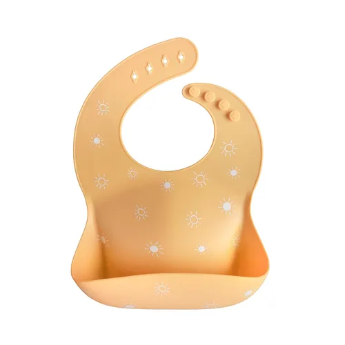 Vista 101 de Mushie - Babero de silicona para bebé, ajustable y resistente al agua (abejas) De 4 a 24 meses, lavable a máquina, correa ajustable