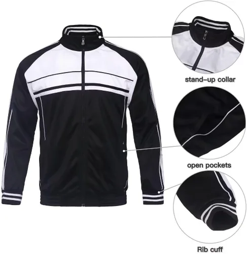 Vista 3 de Megub Conjunto deportivo de 2 piezas para hombre, casual para hombres altos y grandes, conjunto de traje deportivo a rayas laterales