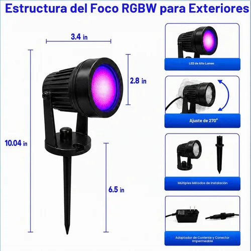 Vista 9 de Luces para exteriores, focos de 15 W para exteriores con enchufe de EE. UU. y control remoto, focos de paisaje de control de aplicación de 12 V 2
