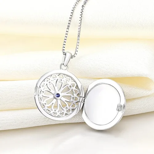 Vista 5 de YL Collar redondo de plata de ley 925 con colgante de fotos, piedras preciosas con diseño hueco, joyería para mujer