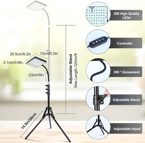 Vista 6 de Luz de cultivo Orchbloom con soporte y temporizador, luz de planta alta de 25 vatios de alimentación con enchufe doméstico, luces de cultivo