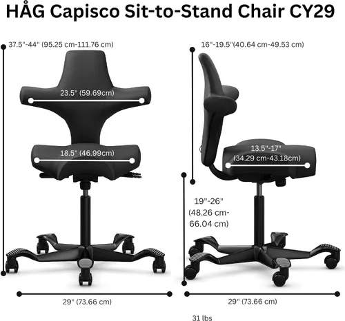 Vista 2 de HAG Capisco Sit to Stand Chair-Blush Rose Frame-Upholstered Black Onyx Vinyl