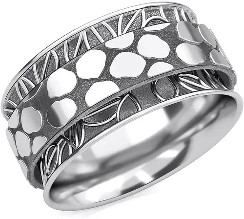 Vista 14 de 925 Sterling Silver Spinner Anxiety Fidget Ring for Women 3 rayas y flores