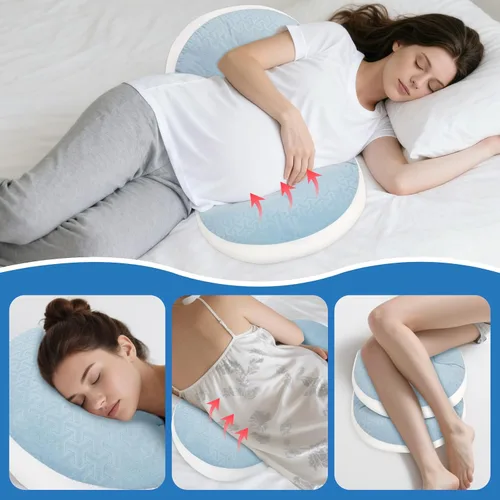 Vista 7 de Almohada de embarazo, almohada de cuña de embarazo para dormir portátil, almohada de maternidad para mujeres embarazadas, almohada corporal