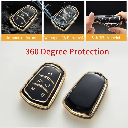 Vista 4 de Gematay - Funda para llavero Cadillac, carcasa protectora compatible con Escalade CTS SRX XT5 ATS CT6 5 botones llave remota Smart Key Protector