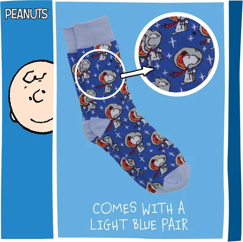 Vista 3 de Concept One Calcetines unisex para adultos Peanuts Snoopy Astronaut, azul, talla única de EE. UU, Azul Patchwork, talla única