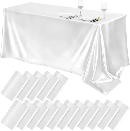 Vista 29 de TURSTIN Paquete de 4 manteles de satén negro de 102 x 58 pulgadas, mantel rectangular de seda brillante, tela suave, decoración de mesa para bodas