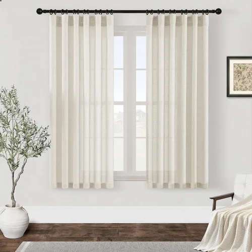 Vista 63 de Cortinas de cocina de lino semitransparente beige de 24 pulgadas de largo, 2 paneles Cream, Cafe Short Curtains, for Bathroom Small Windows, Light