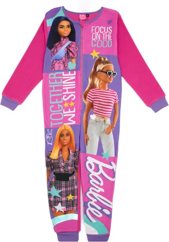 Vista 7 de Barbie Pijama de forro polar rosa todo en uno para niñas, overol de muñeca de juguete, pijama para niños Rosado