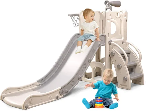 Vista 7 de 6 in 1 Toddler Playset with Slide,Toddler Slide,Slide for Kids with Basketball Hoop,Ball,Ring Toss,Kids Slide Toddler Playground Toddler Slide