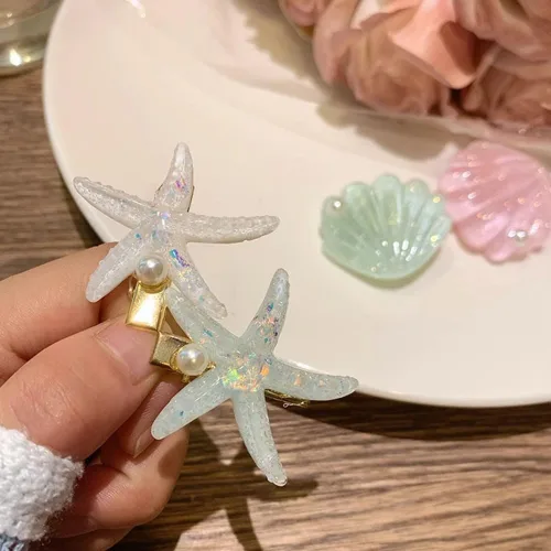 Vista 5 de Seashell - Pinzas para el cabello de estrella de mar para niñas, 8 piezas de pinzas de pelo de color princesa sirena, horquilla para el cabello