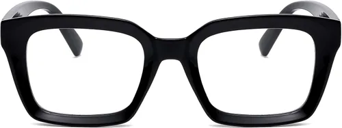 Vista 3 de EYLRIM Gafas clásicas de lente transparente con marco cuadrado grueso para mujeres y hombres, anteojos sin receta