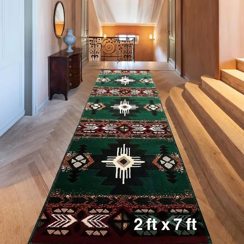 Vista 94 de YHSF South West - alfombra estilo nativo americano del suroeste C318 - fácil de limpiar, gruesa, suave, duradera, alfombra inspirada en tribus