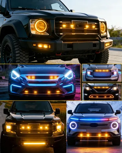 Vista 7 de Luz de rejilla delantera para automóvil, luz ámbar de circulación diurna, luz de advertencia decorativa para Ford Toyota Raptor Jeep, vehículos