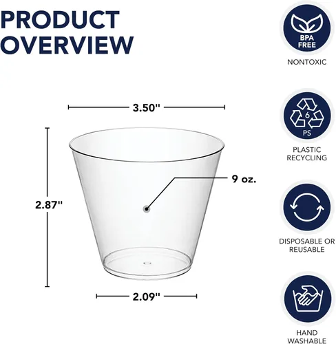 Vista 7 de Party Essentials Vasos desechables de 9 onzas para fiesta, vasos antiguos, vasos de cóctel, 20 unidades, plástico duro transparente