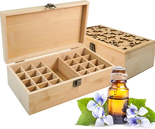 Vista 10 de Caja Organizadora de Viaje de Almacenamiento de Aceite Esencial de Bambú Pure Vie con Etiqueta de Tapa de Botella - Envase de Fragancia para Esmalte