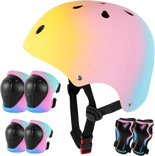Vista 13 de Casco de bicicleta para niños de Banzk, para edades 3-5-8-14+, para niñas y niños, casco con rodilleras, coderas y muñequeras, ventilación