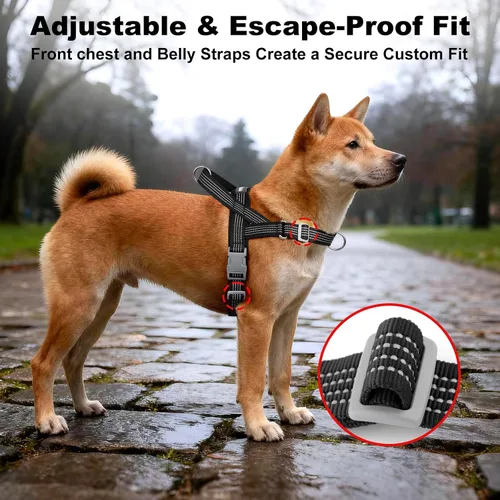 Vista 5 de Arnés sin tirones para perro con asa, ajustable, de malla suave, acolchado, reflectante, arnés para caminar con clip frontal para perros pequeños