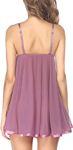 Vista 5 de Avidlove - Conjunto de lencería tipo camisón de encaje y malla para mujer