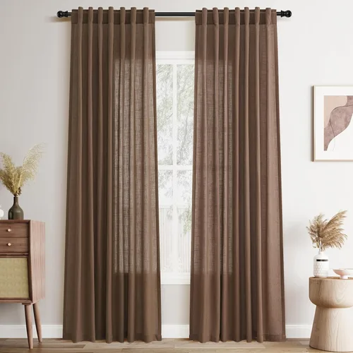 Vista 46 de Joywell - Cortinas de lino de 96 pulgadas de largo para sala de estar Natural