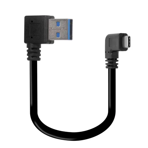 Vista 7 de Cable de datos mini USB de 10 pulgadas, 90 grados, USB en ángulo recto, niquelado, corto USB 2.0 -A-Macho-4Pin a ángulo recto Mini-B-5Pin para Mini