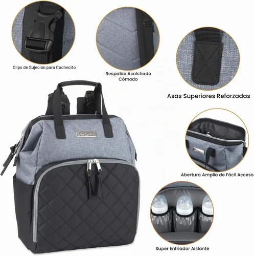 Vista 3 de Baby Essentials Super Cooler - Mochila de pañales con marco principal con cambiador, correas de cochecito, compartimento aislado para botella