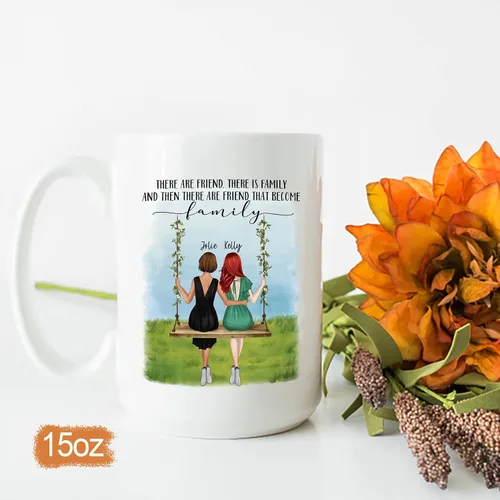 Vista 5 de Taza personalizada con texto en inglés "There Are Friends There Is Family And Then There Are Friends That Become Family", taza de café personalizada