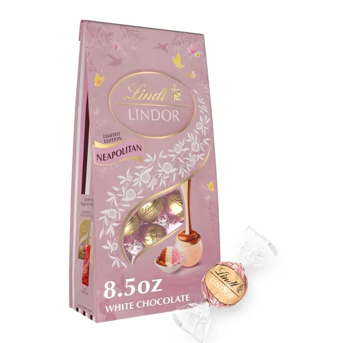 Vista 19 de Lindt LINDOR - Trufas de chocolate blanco con fresas y crema para San Valentín, bolsa de 5.1 oz