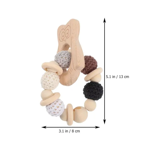 Vista 2 de Anillo de dentición de búho de haya, actividad, sonajero sensorial para desarrollo de agarre, relajante, masticable, flexible, dentición de madera