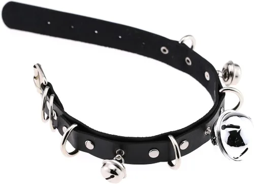 Vista 5 de FM FM42 Multicolor PU Simulated Leather Black-tone Silver-tone 4cm Large Bell Rivets Neckband Choker Necklace
