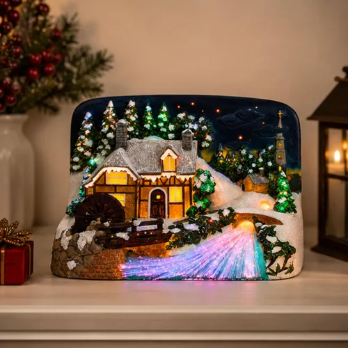 Vista 5 de Coleccionable de Navidad, casa en la montaña, fibra óptica
