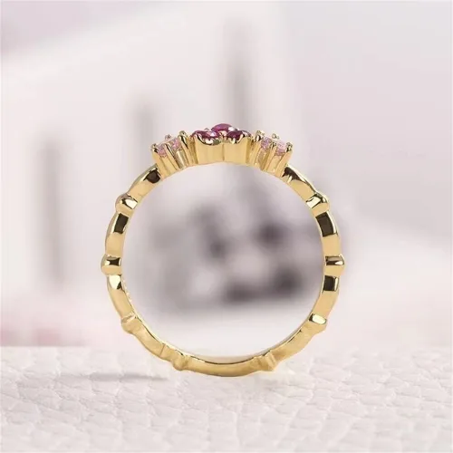 Vista 2 de Anillo de plata de ley 925 con diamantes brillantes, anillo de cóctel de rubí de oro de 18 quilates, con circonita cúbica en forma de corazón
