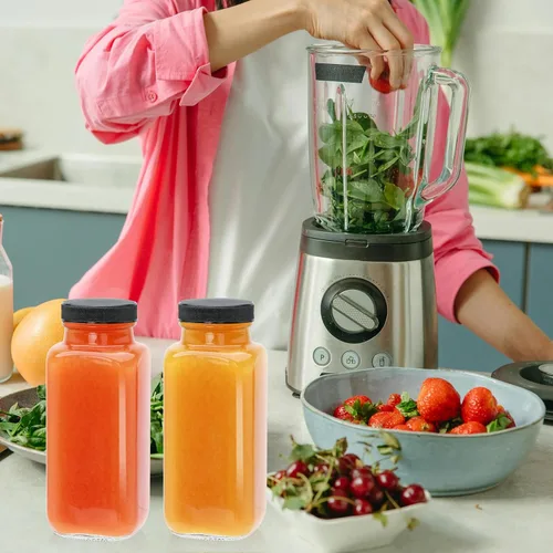 Vista 4 de Maredash Botellas de vidrio de 8 onzas con tapas, botellas de jugo de regalo para mujeres, tarros de vidrio de 8 onzas con tapas, botellas de agua