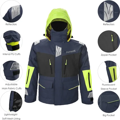Vista 4 de NAVIS MARINE Conjunto combinado de chaqueta de vela y pantalones con peto, Ocean PRO - Traje de lluvia para pesca en ángulo, impermeable