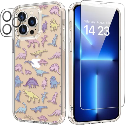 Vista 28 de bicol Funda para iPhone 14 Plus con Protector de Pantalla y Lente de Cámara - Diseños Florales de Moda para Mujeres y Niñas - Funda Transparente