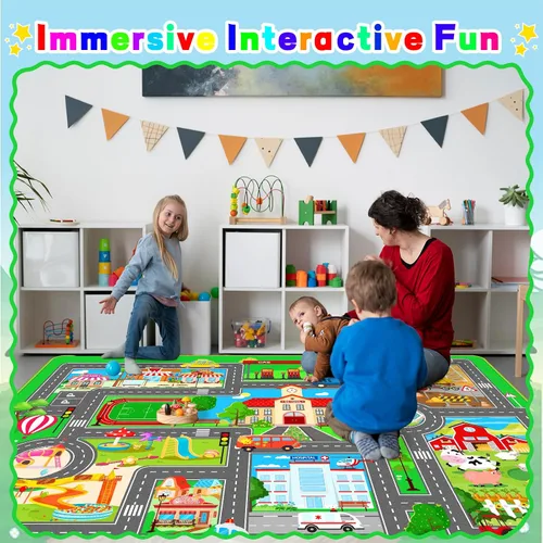 Vista 2 de Tapete de juego de automóvil para niños, alfombra para sala de juegos, alfombra de tráfico de ciudad, alfombra de juego para piso, alfombra de juego
