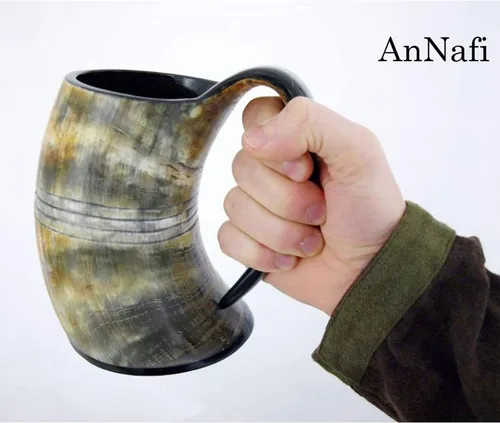 Vista 8 de AnNafi® Cuerno vikingo genuino, tazas de cuerno naturales hechas a mano para bebidas de cerveza, vino, aguamiel, colección Game Of Thrones, jarra