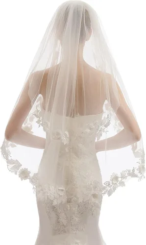 Vista 3 de EllieHouse - Velo de novia de 2 niveles de longitud para novia con peine X05