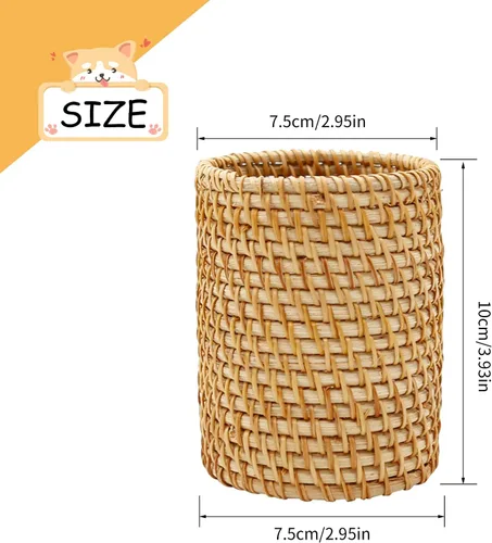 Vista 2 de Paquete de 2 soportes para lápices de ratán para escritorio, organizador de bolígrafos hecho a mano, cubo bohemio, accesorios de escritorio, soporte