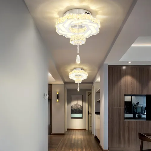 Vista 29 de Flashing God Candelabros de cristal modernos de 12 pulgadas, lámpara de techo de montaje empotrado, mini lámpara LED regulable para pasillo, lámpara